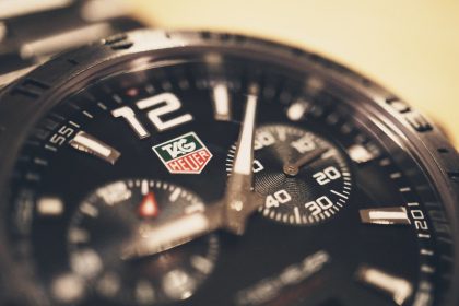 Round Black Tag Heuer Chronograph Watch