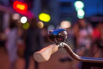 city, bicycle, bokeh